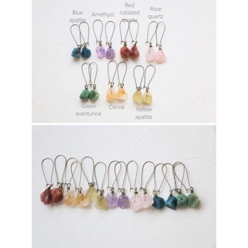 10Pairs/Lot Bronze Copper Wire Wrapped Natural Roses Quartz Gemstones Nugget Chunky Beads Dangle Hook Earrings For Women