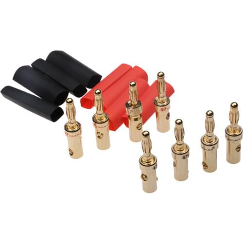 8PCS Banana Plug Red/Black Gold Plated Audio Speaker Cable Connector with Heat Shrink Tube For Musical Audio Banana Connector