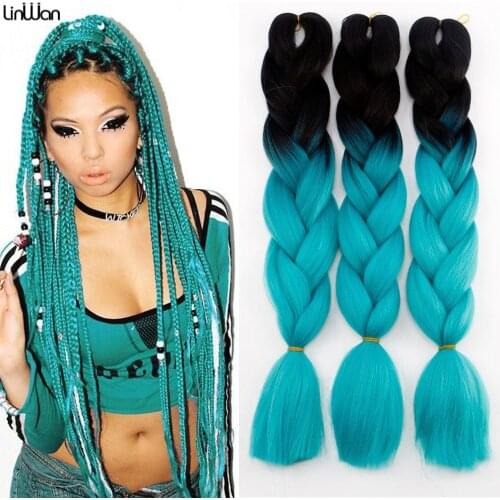 24 inch Jumbo Box Braids Extensions African Braided Hair Synthetic Crochet Braiding Hair Ombre Color Pink Yellow Fake Hair