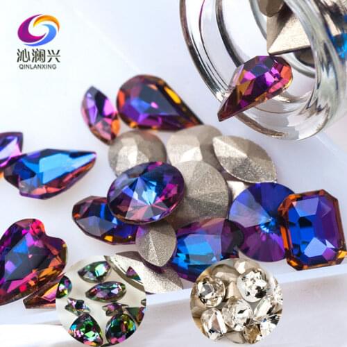Purple and blue light color pointback rhinestone,top Glass Crystal loose stones for nail art/diy/jewelry accessories 50pcs/bag