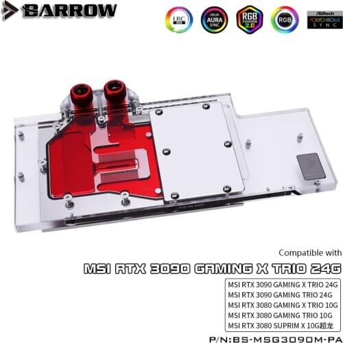 Barrow LRC2.0 full coverage GPU Water Block for MSI RTX3090 TRIO Aurora,5V ARGB GPU Cooler, BS-MSG3090M-PA