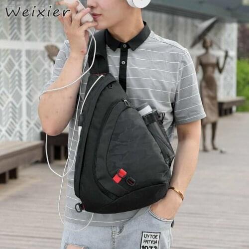 WEIXIER Men Chest Bag Waterproof Nylon Single Shoulder Bag Large Capacity Casual Male Crossbody Bag Women Travel Back Pack V2-78