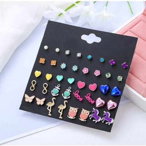 YADA 20 PCS Fashion Cartoon Owl&Horse Shape Earring For Girls Cute Crystal Statement Mini Earring Jewelry Stud Earrings ER200194