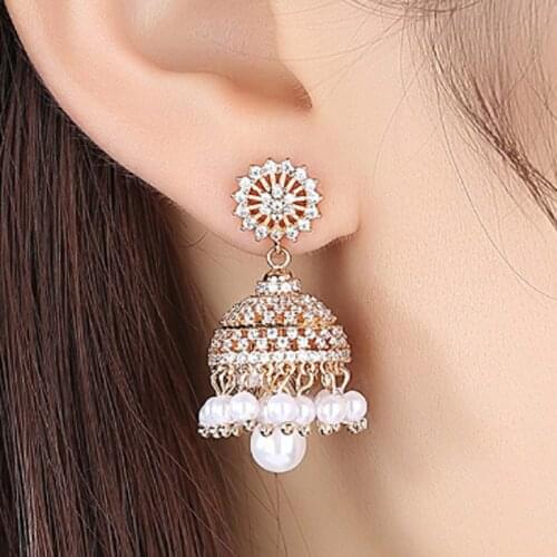 Zlxgirl pearl earring Brand Mirco Paved zircon Stud Earrings for women couple gifts fashion Indian And Dubai gold stud earrings