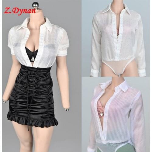 1/6 Scale Female doll clothes white shirt Strap High Waist Skirt Lace Folds Hip Skirt Clothes Model Fit 12'' Action Figure