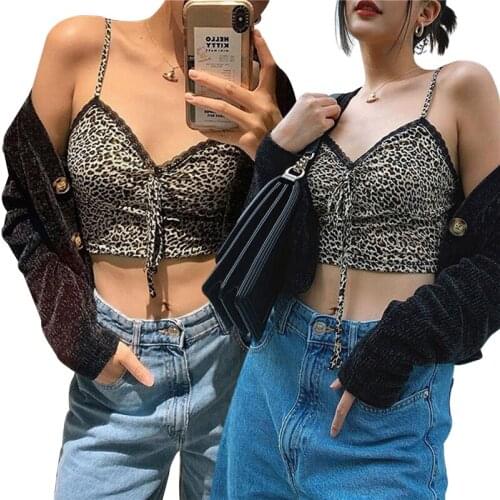 2021 Fashion Women Casual Close-fitting Camisole Grey Leopard Printed Pattern V-neck Sleeveless Crop Tops Summer New Tanks Vest
