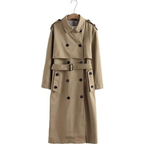 Women Casual Solid Color Double Breasted Outwear Sashes Office Ladies Chic Epaulet Windbreaker Long Trench coat Female Overcoat