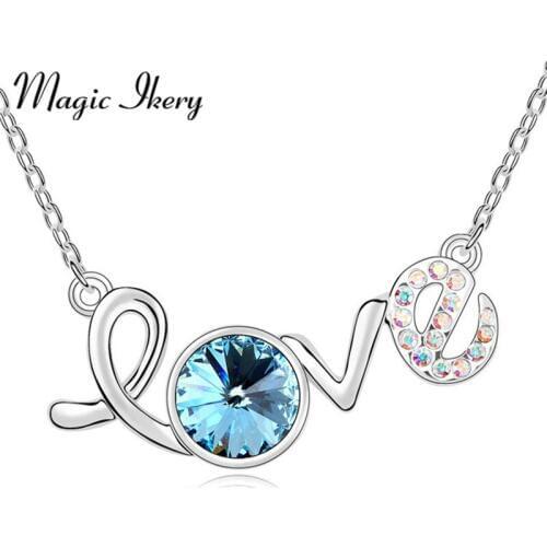 Magic Ikery New 2016 Gold Color Rhinestone Crystal My love Letter heart Pendant male fashion Necklaces for women 2016 MKSY00576