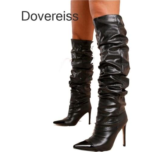 Dovereiss Fashion Womens Shoes Winter New Pointed Toe Sexy Slip On Knee High Boots 41 42 43