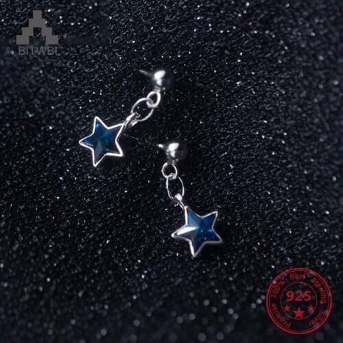 2018 Hot Sale Real 925 Sterling Silver Simple Fashion Sweet Blue Natural Zircon Star Drop Earring