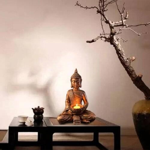 2 Buddha Statue Sitting Candle Holder Creative Hallway Home Suitable for iving Room Hallway Garden