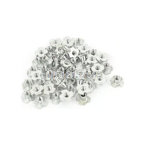 50Pcs 4 Prongs Carbon Steel Zinc Plated T-Nut Tee Nut M5 x 8mm