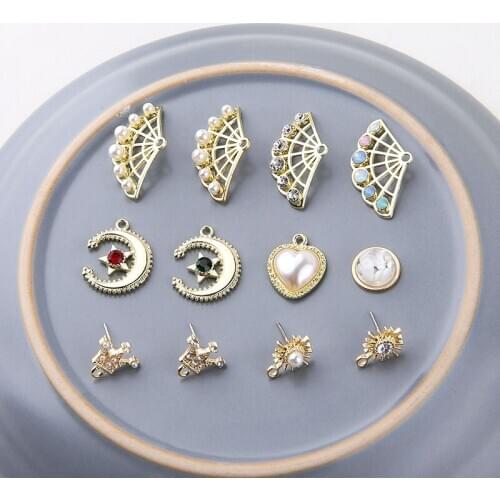 6pcs New Design Zircon Star Moon Pearl Pendant Love Crown Rhinestones Stud Earrings For Women Girls Diy Ear Jewelry Material