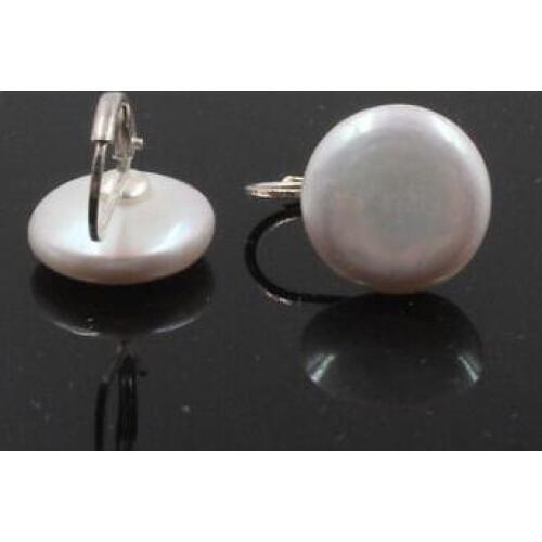 Free shipping 12-13mm Coin white freshwater pearls silver earrings