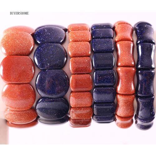 Free Shipping Handmade Jewelry Cord Stretch Beaded Bracelet Bangle Gift For Women Stone Blue Gold Sandstone