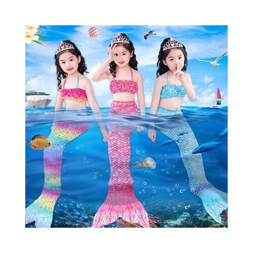 Girl 2021 Kids Mermaid Tails Summer Beach Bikini Set Bathing Suit Children Swimsuit for Girls Princess Costume Swimmable Suit
