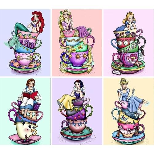 Disney Diamond Painting Cartoon Princess Cup Set Art 5D DIY Square Round Fairytale Mosaic Cross Stitch Embroidery Home Decor