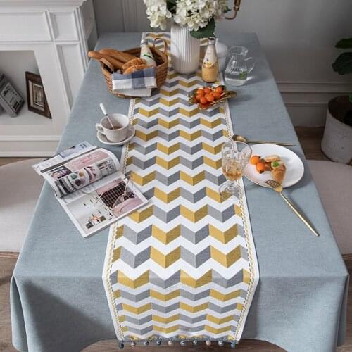 Ripple Pattern European Table Runner with Bead Tassels Dining Coffee Table Mat Hotel Wedding Decoration Chemin De Table Mariage