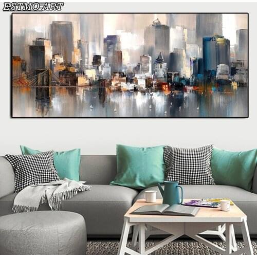 Canvas Painting Abstract Modern Decor Oil Paintings City Building Rain Boat Poster and Prints Art Cuadros Decor for Living Room