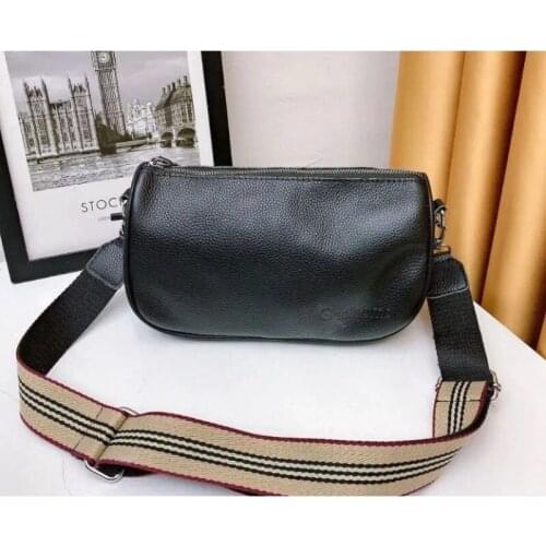 Classic First Layer Cowhide Pure Leather Shoulder Bag Women Simple Black Crossbody Bags Zipper Small Handbag Sac De Luxe Femme