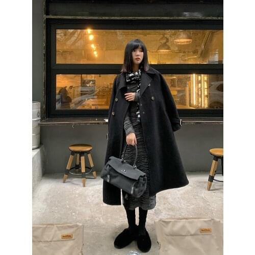 Classic design sense retro woolen coat womens mid-length over-the-knee warm all-wool double-sided woolen coat