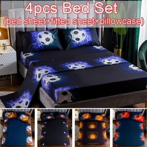 Football Bed Sets Linen 3d Bedding Set King Size Fitted Sheet Twin Single Baseball Bed Sheets Pillowcases Jogo De Cama Casal 4pc