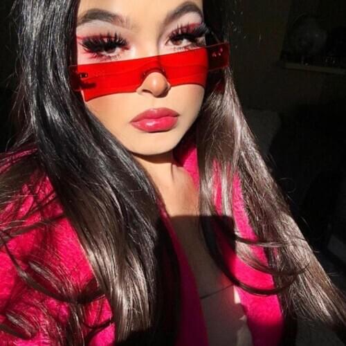 Summer Trend Lady Small Rectangle Sunglasses Women Brand Designer One Piece Sunglasses For Female Male Red Pink Eyewear UV400