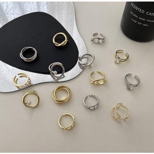 Minar Minimalist Multiple Gold Color Alloy Rings for Women Mujer Imitation Pearl Adjustable Open Charm Rings Simple Jewelry