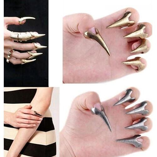 5 Pcs Retro Punk Talon Rings Nail Decor Sharp Alloy Finger Claw Knuckle Ring Set