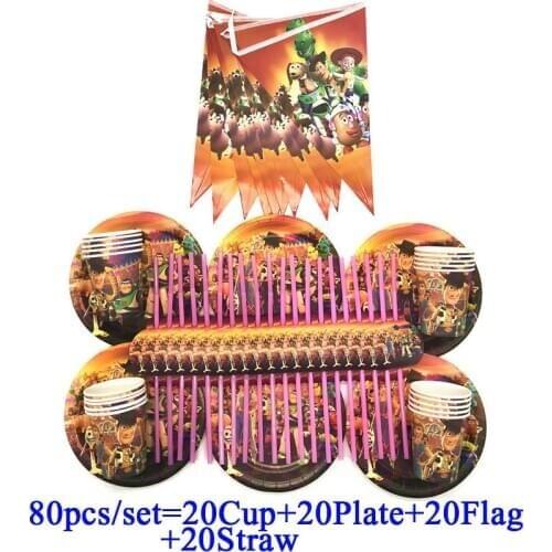 Disney Toy Story 4 Theme Party Tableware Set Disposable Paper Plate Cup Straw Banner Happy 1st Birthday Party Supplies For Boys