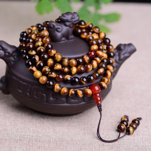 Natural Tiger Eye Mala Tibetan Yellow Dzambhala Prayer Mala Buddhist 108 Rosary Beads Blessed Mala Good for Wealth