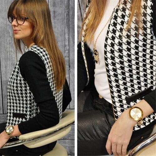 Zoulv 2020 New Autumn and Winter Womens Houndstooth Stitching Slim Jacket Jacket Coat To Keep Warm and Commute
