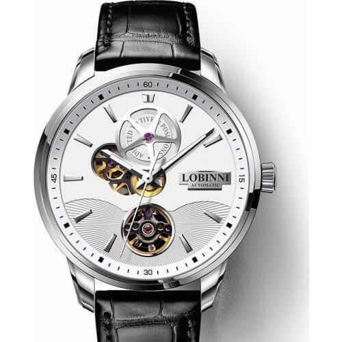 New Switzerland Luxury Brand Mens Watches LOBINNI Sapphire Automatic Mechanical Watch Men Double Hollow 50M Waterproof L5018-1