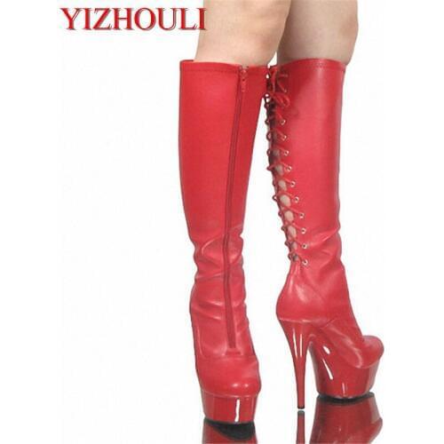 15cm high-heeled shoes round toe shoes japanned leather knee-high sexy boots cd shoes 6 inch With Platform fashion boots