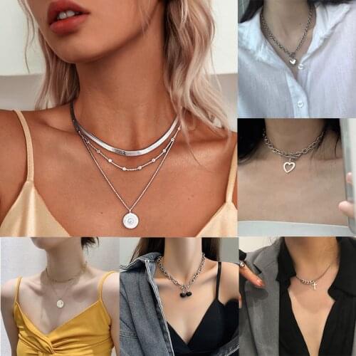 Charm Bohemian Multilayer Pendant Necklace Round Coin Cherry Cross Heart Shape Pendant Necklace Choker Beach Punk Chain Jewelry
