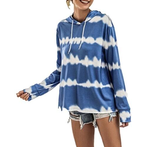 Pdfmily Autumn Womens Stripe Pullover Hoodies Casual Long Sleeve Round Collar Sweatshirt Loose Printed Tops Tie Dyeing Hoodie