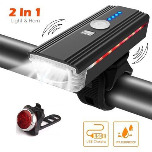 Smart Induction Bike Front Light Kit USB Rechargeable LED Taillight And Headlight With Horn FlashLight For Bicycle