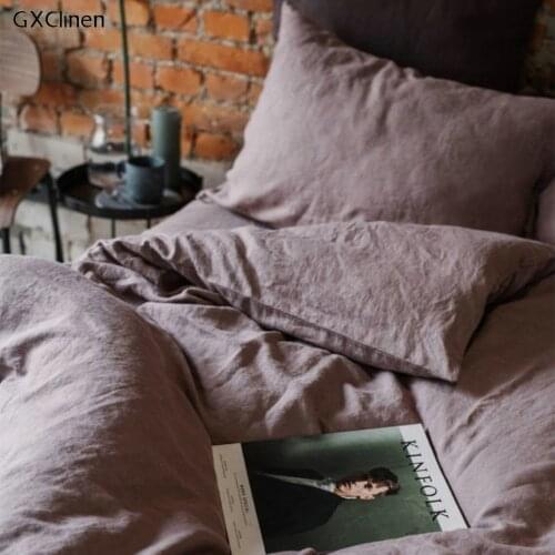 Pure Linen US 5PC Linen Bed Bundle Quilt Cover with Coconut Button Closure American Envelope Pillowcase Fitted Sheet Top Sheet