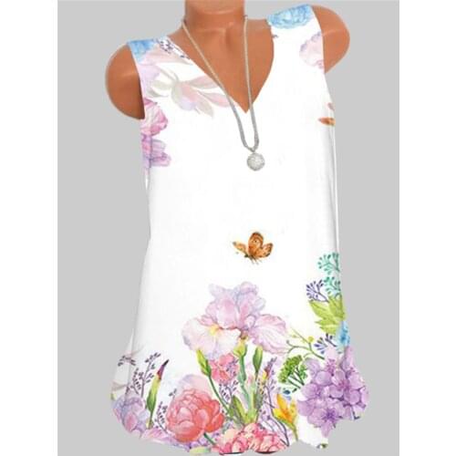 Casual T-Shirt Sleeveless Vest Shirt Ladies Bottoming Shirt Fashion New Womens V-Neck T-Shirt Printing