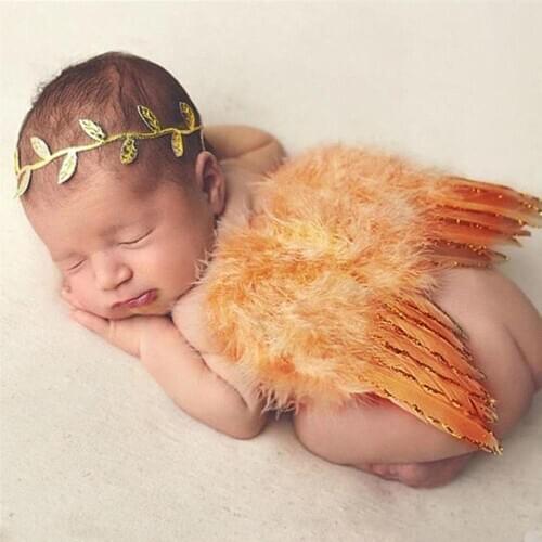 Baby Newborn Photography Props Infant Girls White Angel Feather Wings Wing Set Costume + Headbands Kids Outfit Photo Prop 0-6M