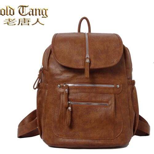 OLD TANG High Quality Soft Pu Leather Women Backpacks for Teenage Girls 2021 Large Capacity Travel Rucksacks Mochilas Sac A Dos