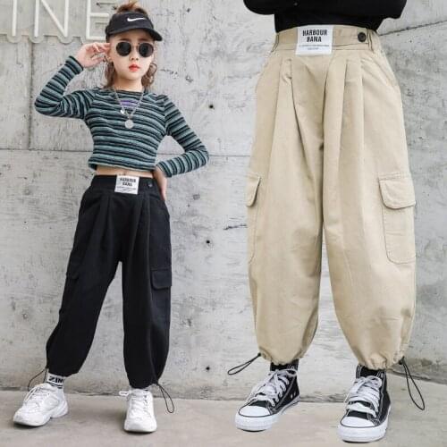 Kids Girls Loose Leisure Cargo Pants Trousers Autumn New Beam Feet High Waist Girls Knickerbockers Handsome Casual Trousers