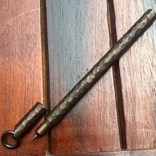 Old Technique stone line Brass Signature Pen Solid Portable Pocket Copper Handmade GEL Pen Tactical Pen Self Defense