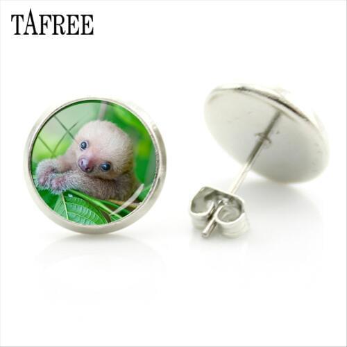 TAFREE Fashion Lovely animal sloths Stud Earrings Glass Cabochon Stud Earrings for womens party gift jewelry ZZ53
