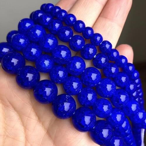 Dark Blue Cracke Crystal Beads Smooth Round Loose Spacer Stone Beads For Jewelry Making Diy Bracelet Accessories 6 8 10 12mm 15"