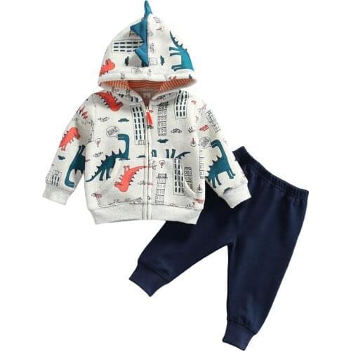 Baby Boy Clothes Sets Dinosaur Printed Hoodies Hooded Coat Top Pants Sweatpants Trousers 3-24M Toddler Kids Casual Cotton Outfit