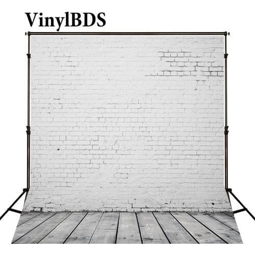 VinylBDS Vintage White Brick Wall Photography Background Gary Wooden Floor Kids Backdrop Children Indoor Backdrops for Studio