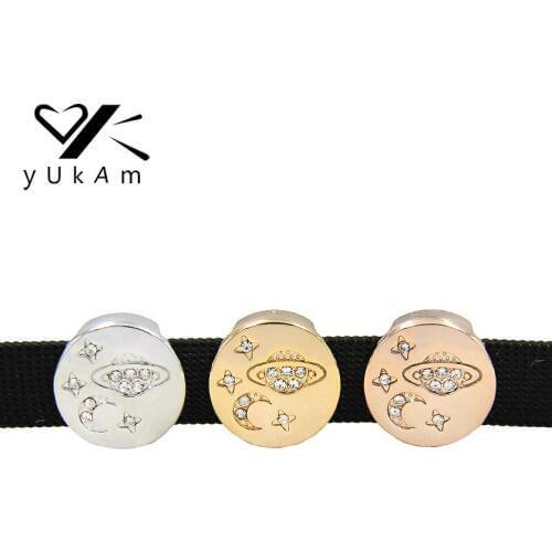 YUKAM Silver Color Universe Crystal Moon Star Saturn Planet Slide Charms Keeper for DIY Mesh Bracelet Accessories Jewelry Making