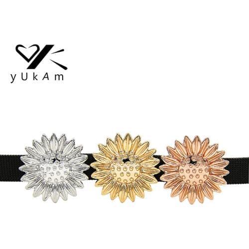 YUKAM Jewelry Silver Color Rose Gold Big Flower of Life Sunflower Slide Charms Keeper for DIY Mesh Bracelets Accessories Making