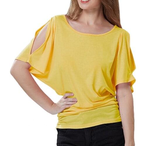 Plus Size Female Tee Summer Top Solid Color Bat Sleeves Off Shoulder Women Short Round Neck Casual Loose T-Shirt Party